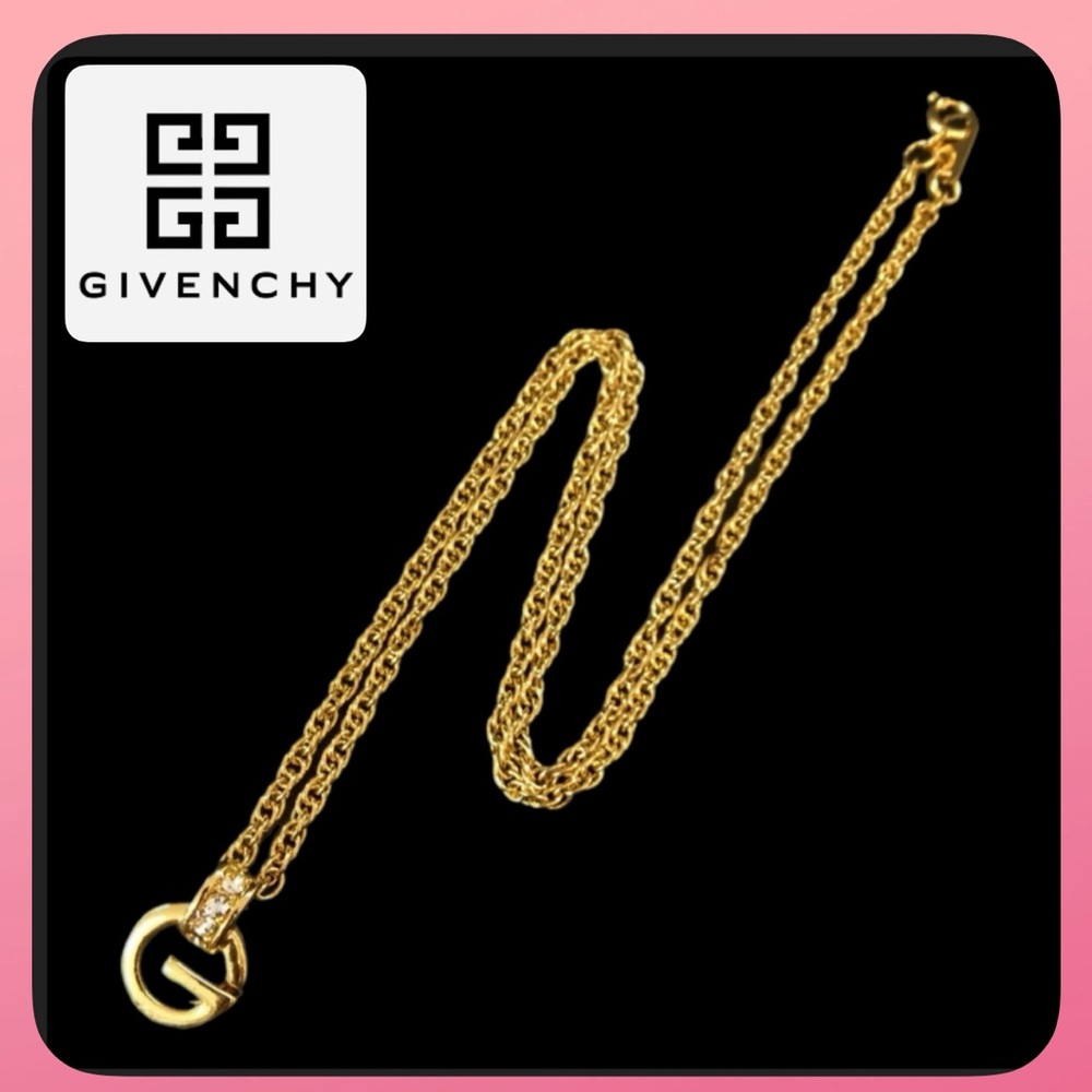 ***sold***GIVENCHY G Logo Rhinestone Gold Tone Necklace